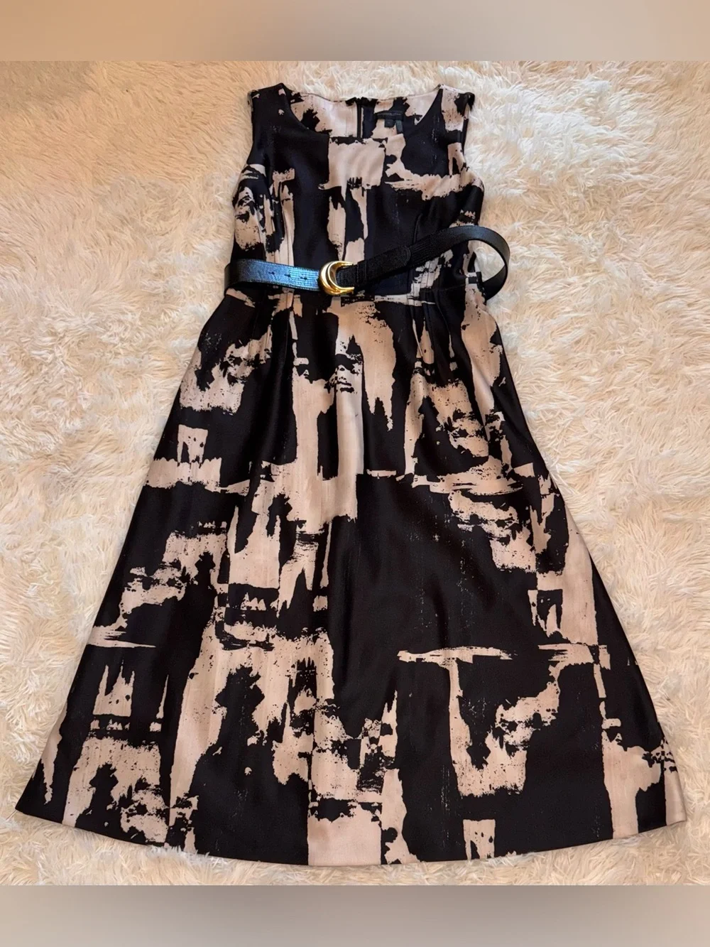 NEW Donna Karan Abstract Print Crew Neck Sleeveless Belted Scuba Midi Dress 14 - Picture 5 of 11